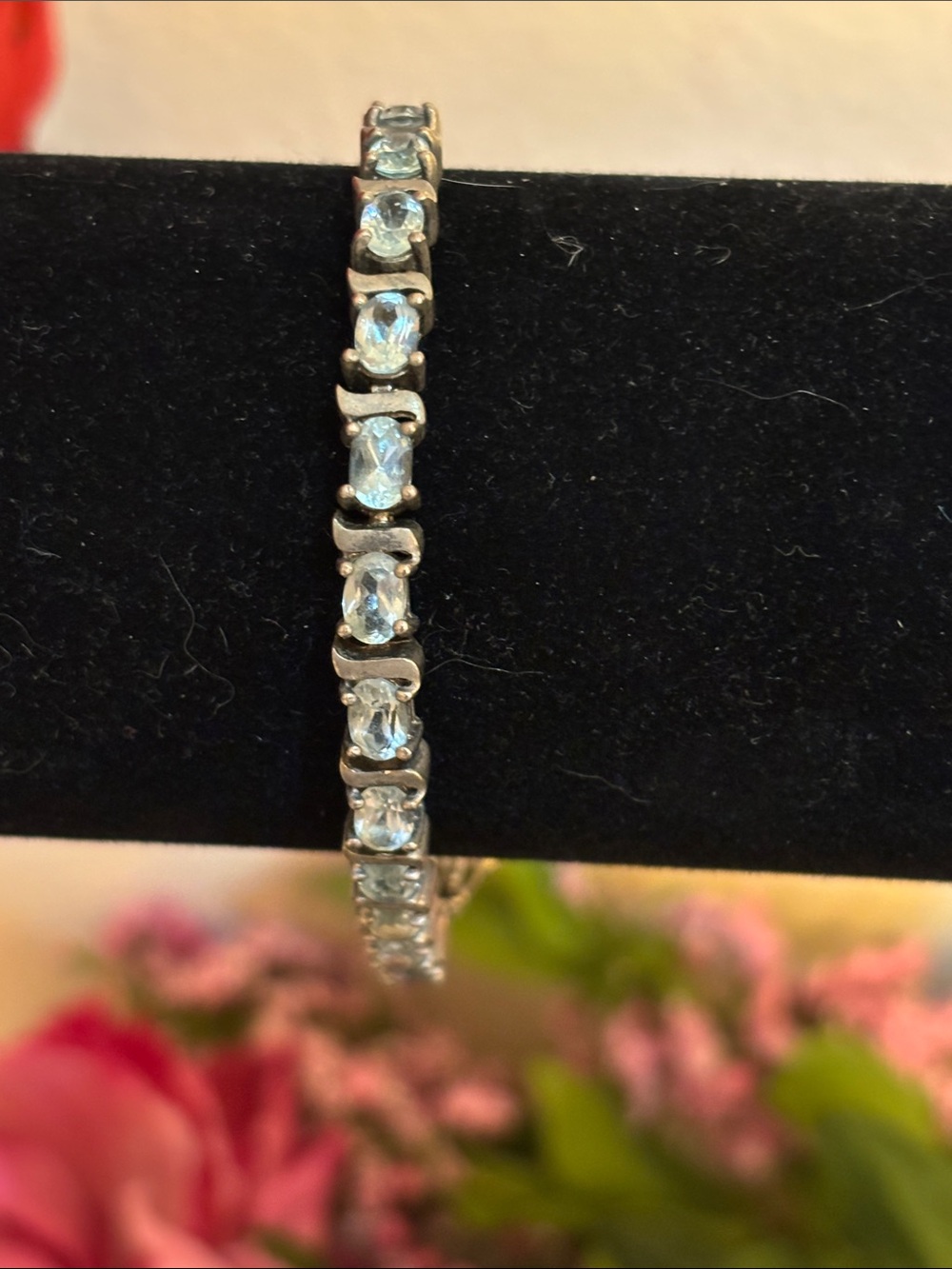 Vintage Helen Andrews 925 Sterling Silver Oval Blue Topaz Tennis Bracelet, 7.25”